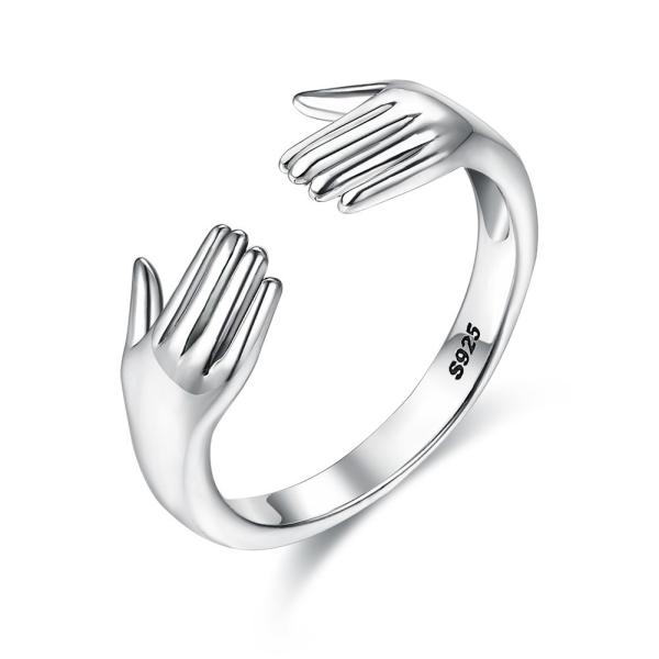 Quality Finger Ring For Women 925 Sterling Silver Double Hand Shape Ring for sale