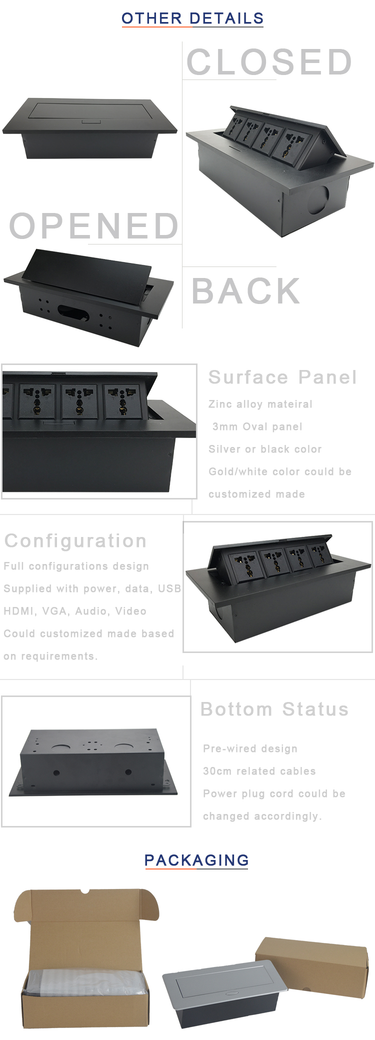 BNT 11+ years factory supply pop up type hidden table desktop power socket box
