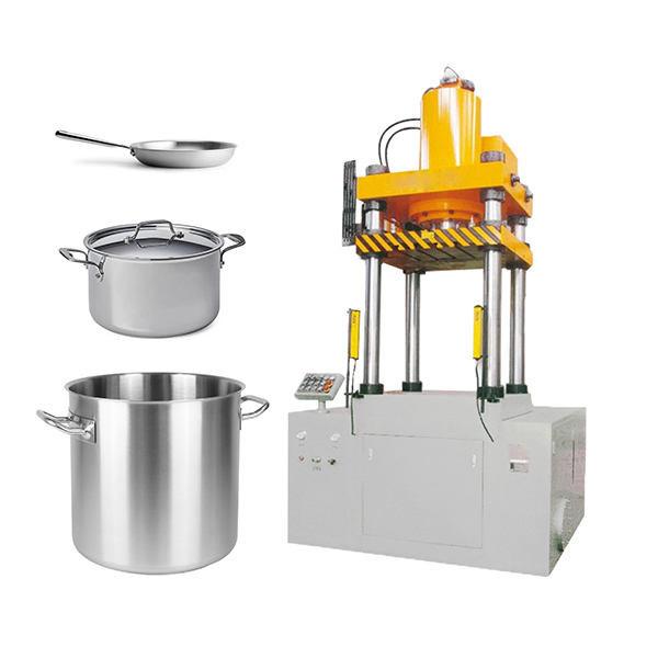 Quality semi auto 4 Column Cookware Production Line 500 Ton Hydraulic Press Machine Deep Drawing for cookware pot and pan for sale