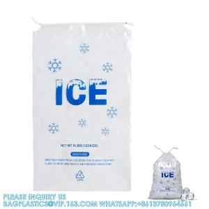 China 8 Lb. Plastic Ice Bags With Cotton Draw String 11 X 19 Inch Heavy-Duty Plastic Ice Storage Bags With Draw String on sale