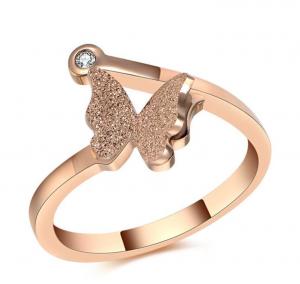 Buy cheap Rose Gold Butterfly Rings for Girl Diamond Finger Ring for Lady Stainless Steel Frosted Gold Ring product