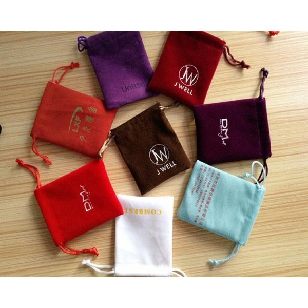 Custom Logo Printed Natural Velvet Drawstring Jewelry Pouch