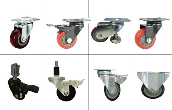 Quality Red Stem Caster Wheel Black Bracket Castor Swivel PU Caster Adapter With Brake for sale