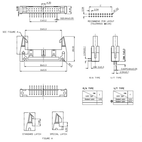 2.54mm SMT Type Small Electrical Connectors Shrouded Male Header / Straight And Right Angle Type