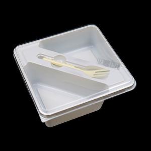 Customized Double Cavity Pet White Plastic Triangular Sandwich Box With Fork