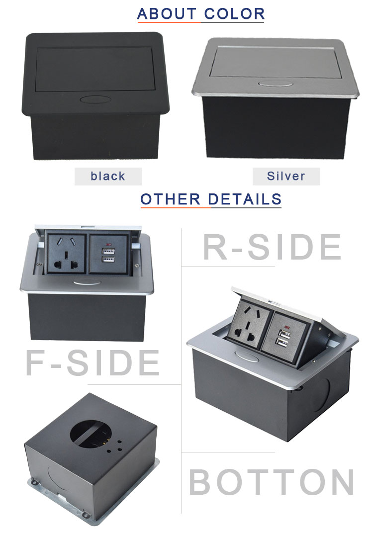 Factory customized intelligent power supply table pop up socket box with usb charger