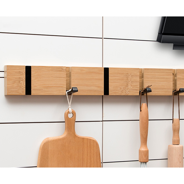 Convenient Storage Bamboo Wall Mounted Coat Rack With 5 Dual Rails Hooks For Entryway