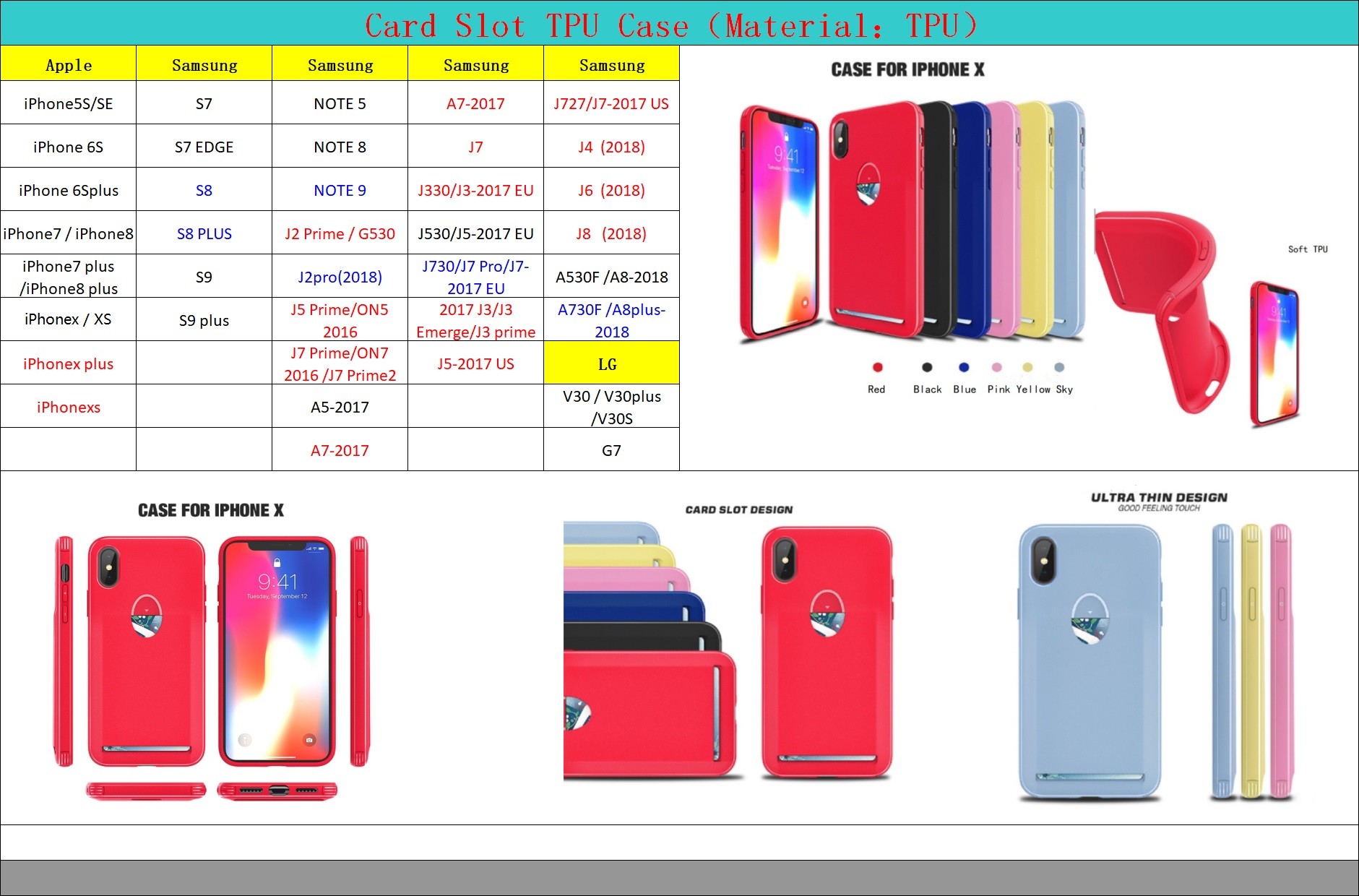 Multicolor Card Slot Soft TPU Protective Case Back Cover for IphoneXS IphoneXR IphoneXS MAX IphoneX Iphone8 Iphone7 Plus