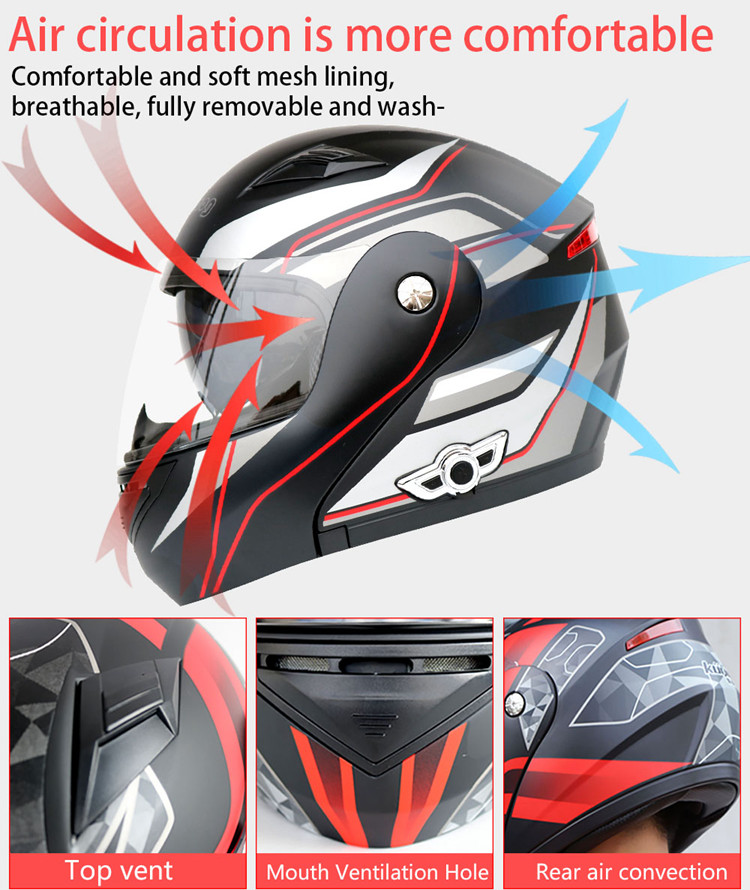 Flip up Dual Lens full face Motorcycle Helmet with Built-in Integrated Bluetooth Intercom system