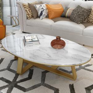Italian Stainless Steel Marble Hotel Living Room Oval Coffee Table