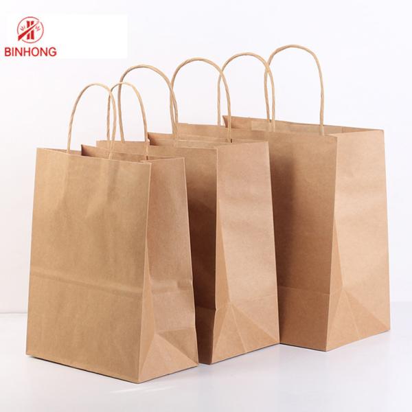 Quality Reusable Flat Handle Flexo Printing Kraft Paper Carry Bags for sale