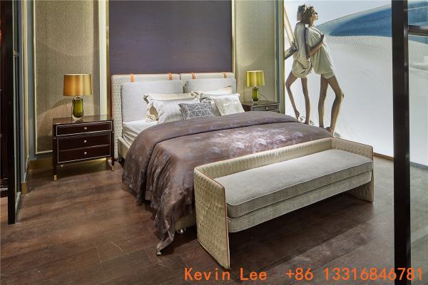 Quality Villa home upholstered headboard king size bed in light luxury fabric with Lounge bench by Customized furniture factory for sale