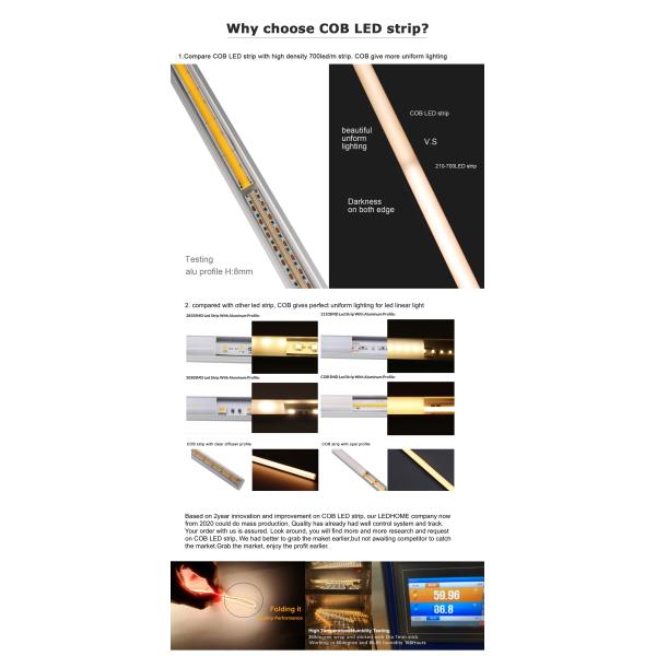 420leds/M Colorful COB LED Strip Lights 12V 24V Flexible RGB For Aluminum Profile