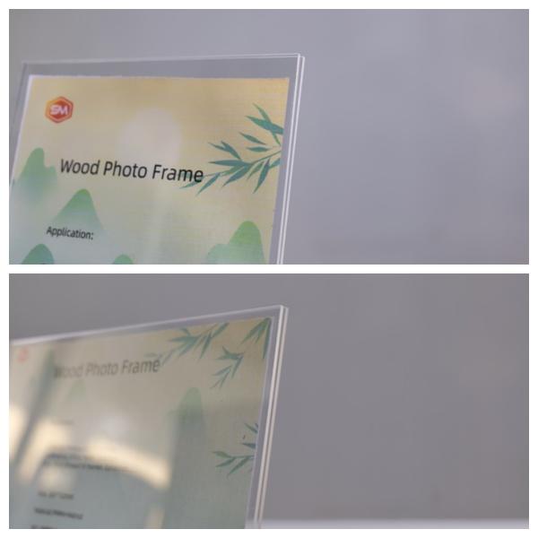 Quality SM017 Eco Friendly Acrylic Photo Frame With Wood Base And Stand 0.5 Top Loading for sale