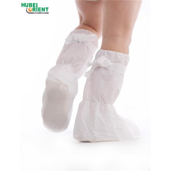 Cleanroom PP CPE Medical Booties Shoe Covers With Non Slip PVC Sole