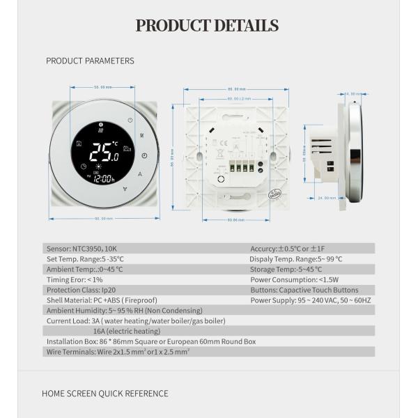 Indoor Smart Round Thermostat 16A Electric Floor Heating Thermostat