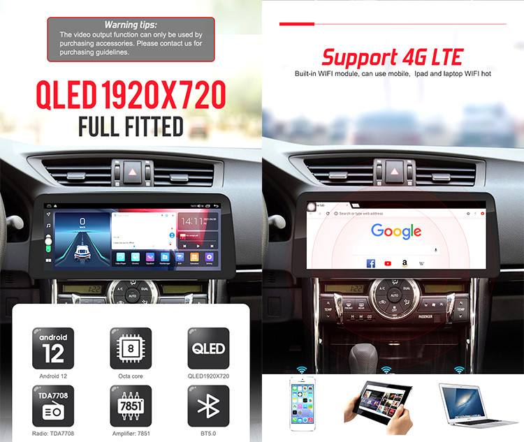 1920*720 IPS Universal Car DVD Player 8 Core 12.3 Inch OEM ODM