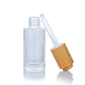 30ml Transparent Rectangle Frosted Glass Bottle With Bamboo Lid For Empty Dropper Bottle