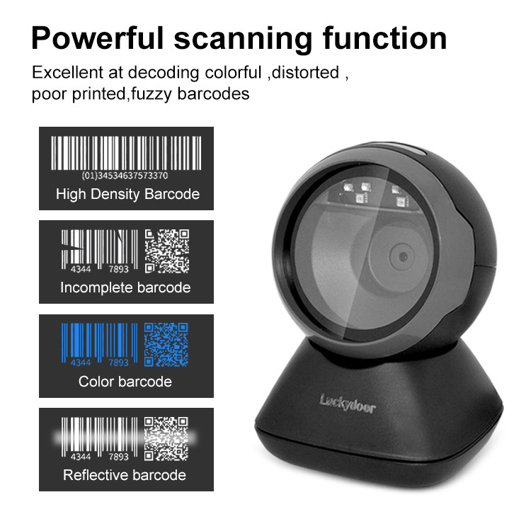 Table Top Omnidirectional Barcode Scanner USB Wired 1D 2D Hands Free QR Code Scanner
