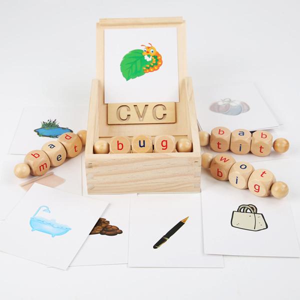 Quality Montessori Wooden Reading Blocks Rotating Letter Spinning Alphabet Learning for sale