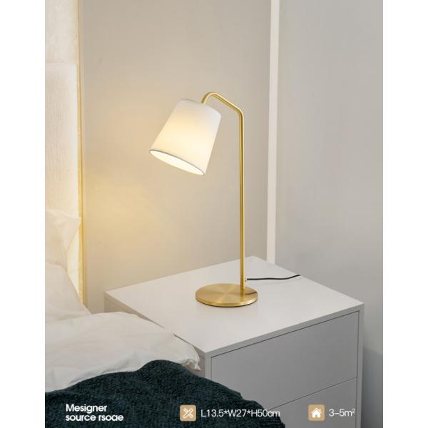 Modern Rustic Style Fabric-Shaped Bedroom Bedside LED Table Lamp Warm Bright Desk Study Copper Table Lights
