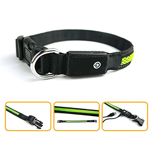 USB Rechargeable Light Up Dog Collar , LED Flashing Dog Collar Night Visible Safe