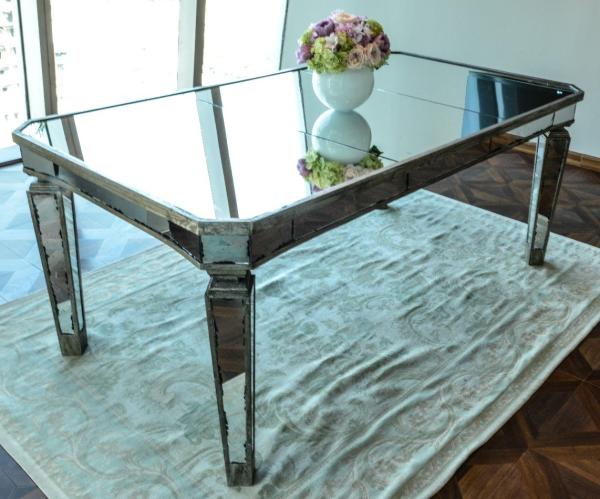Quality Glass Mirrored Dining Table Luxury Design Strong Wood Legs 76cm Height for sale