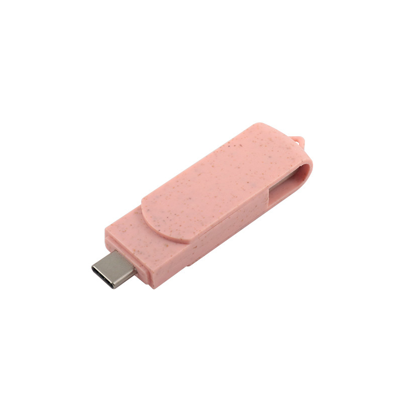 Type C USB Flash Drives Pink Plastis With Straw Recyclables Material And Custom Logo