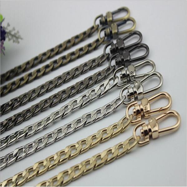 High quality iron material full length 120 mm flat shape gold chain sling bag with snap hooks