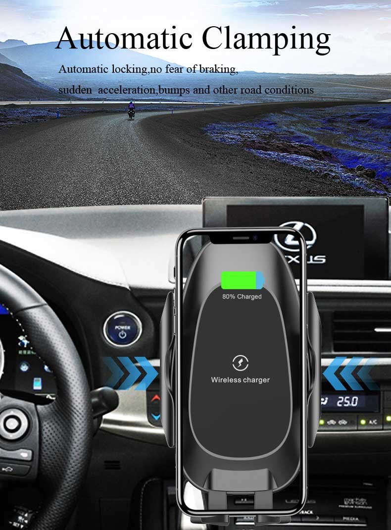 10W Fast Charging Qi Car Wireless Phone Charger Automatic Clamping