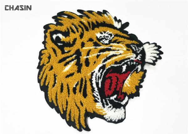 Quality Animal Tiger Chenille Embroidery Patches No Minimum Merrow Border for sale