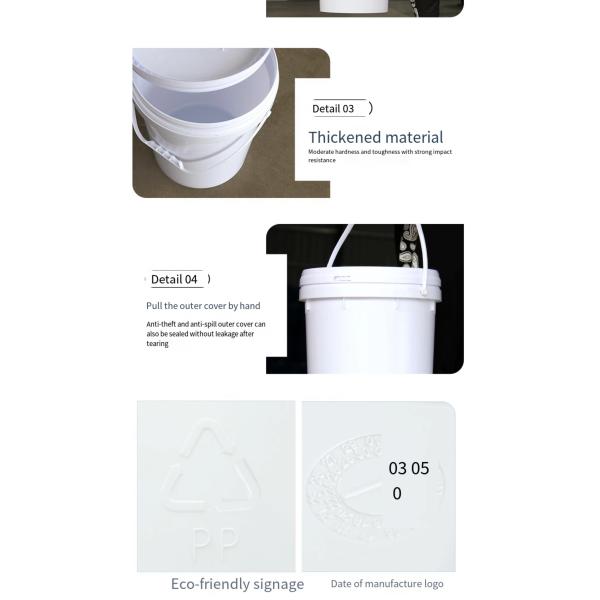 20L Rectangle Plastic Paint Bucket Customized White 20 Litre