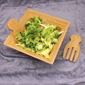 China Bamboo Salad Bowl Set with Serving Hands, includes large square bowl and matching salad servers on sale