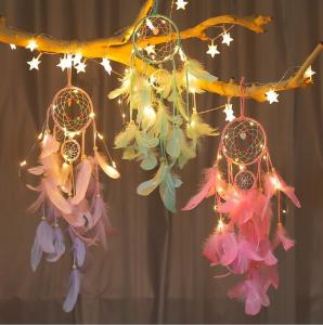 Buy cheap popular handmade indian dream catcher feather with led light home decoration product