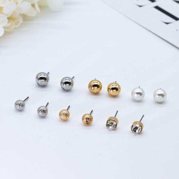 Quality Round Geometry Ear Stud Diamond Faux Pearl Frosted Smooth Surface Beads for sale