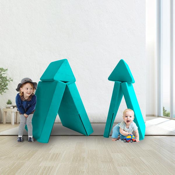 OPEN-ENDED PLAY 6 PIECE VELVET FABRIC MODULAR SOFA WITH PROTECTIVE LINER