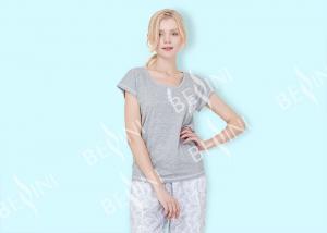 Spring Summer Grey Womens Pyjama Sets With Woven Viscose Cotton Printed Long Pants