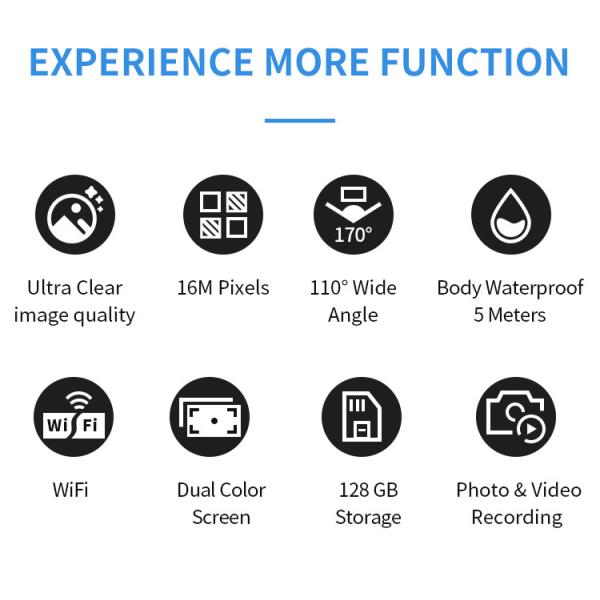 5 Meter 2.7" Waterproof Camcorder 4k 30fps USB Connector Dual Screen