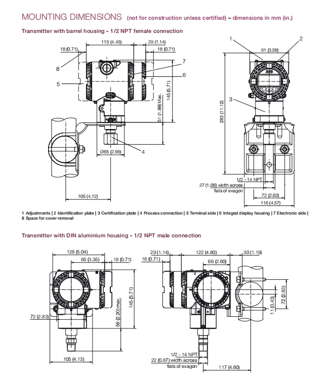 Digital LCD Integral Display 0.04 % Accuracy HART Communicate ABB 2600T Pressure Transmitter 4-20mA