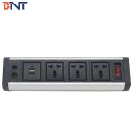 Fix on desk edge conference table power outlet with customized module