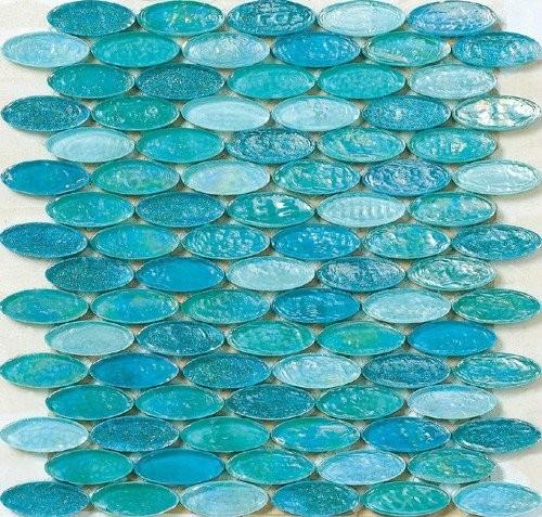 Quality Sea blue water waving glass mosaic tile ellipse shape tile for sale