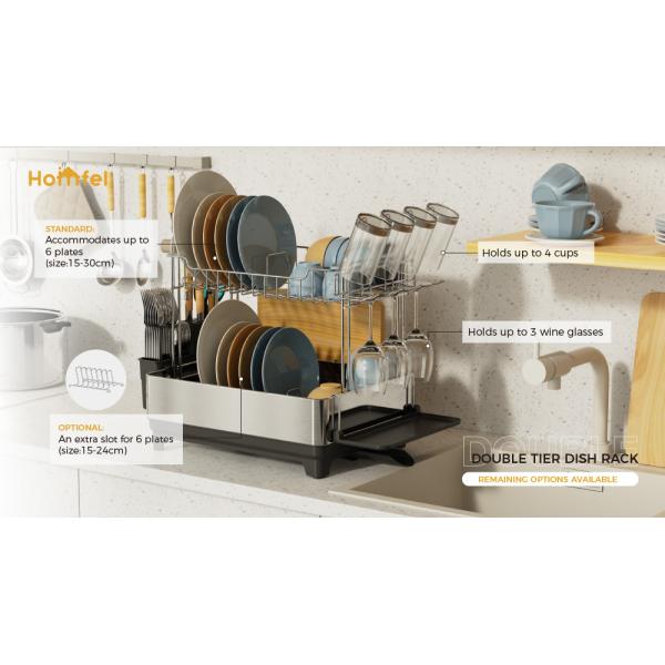 Multifunctional Kitchen Dish Rack Stainless Steel Dish Drainer And Organizer With Cup Holder And Cutlery Holder