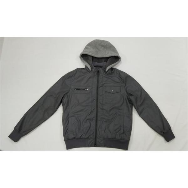 Hooded Padded Faux Leather Jacket Motorcycle PU Fabric