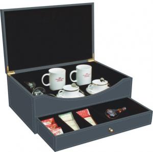 Buy cheap PU Hotel Leather Products Tea Set Coffee Mug Packet Tray With Drawer And Lid product
