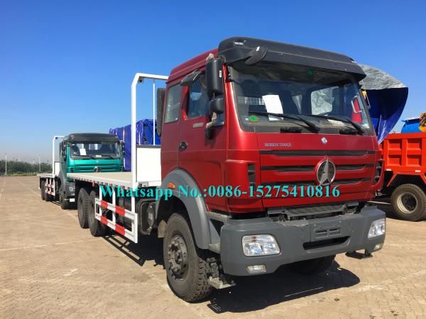 Quality Ruby red color Beiben 6x4 2638PZ 25 30Ton 380hp Heavy Off Road Container Flat Bed Truck adopt Germany Benz Technology for sale