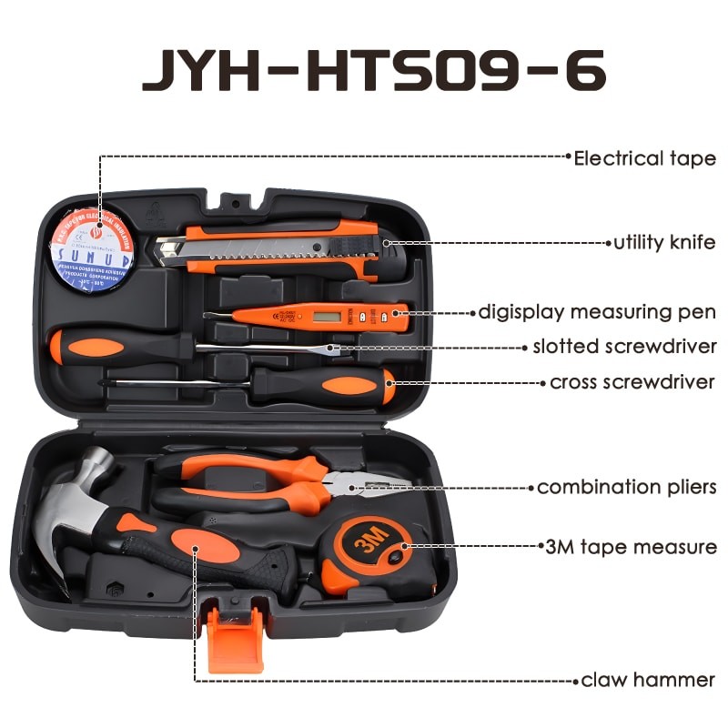 JYH-HTS09-4 Black Household Tool Box Set 8 Piece Mechanic Toolbox Set With Hammer