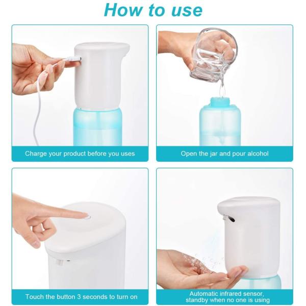 4.5W Auto Spray Soap Dispenser 1200mAh Rechargable Plastic Mist Spray Bottle