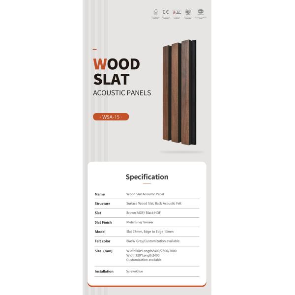 Black Color Acoustic Wood Slat Panels Polyester Fiber MDF For Hotel Decor