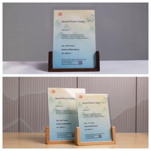 China Rectangular A5 Acrylic Photo Frame with Wood Base Picture Frames on sale