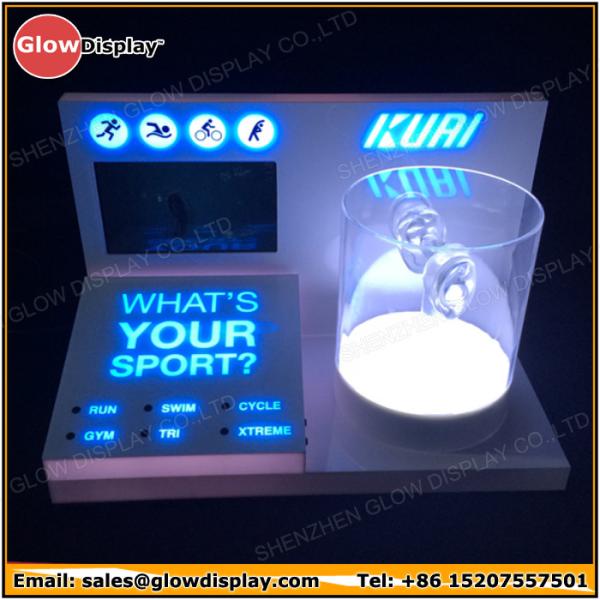 Quality illuminated custom rotating acrylic headphone display stand earphone holder led acrylic headphone stand with LCD screen for sale